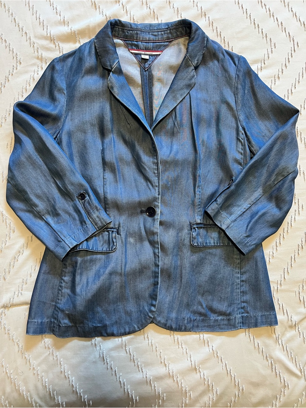 Tommy Hilfiger Denim Chambray Blazer Jacket Women’s Size 8 Blue
